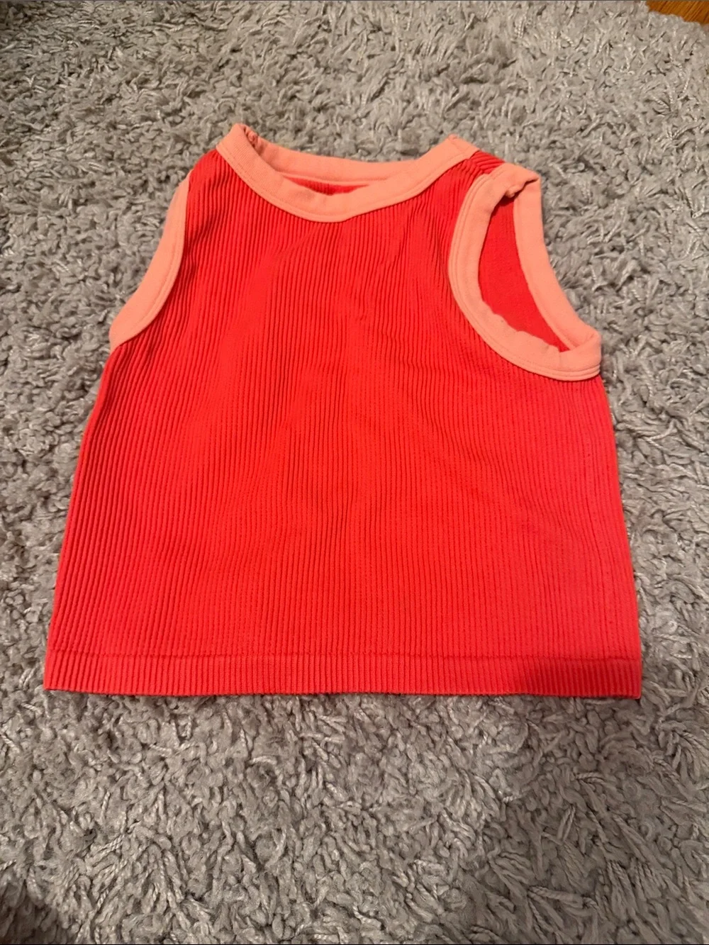 Free People Ribbed Tank Top - Coral with Peach Trim
